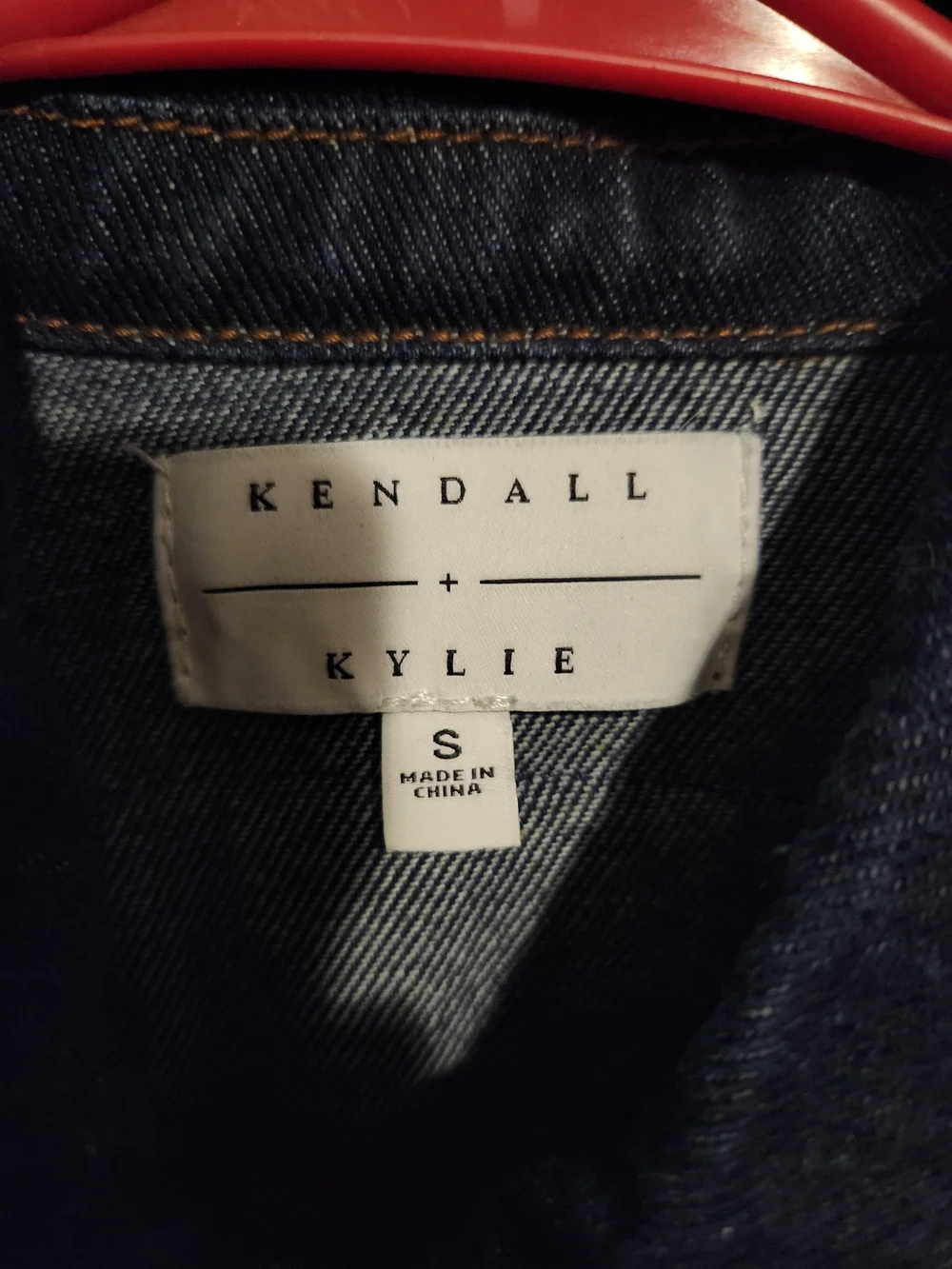 Kendall & Kylie Dark Blue Denim Jacket with Patches and Flag Sleeve